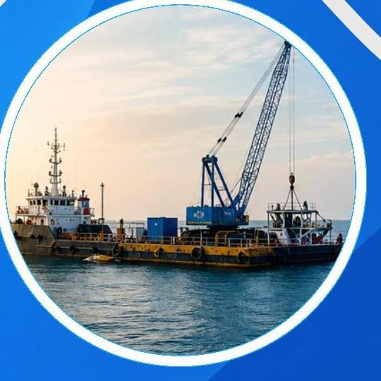Grúa flotante de PILCOCEAN al atardecer